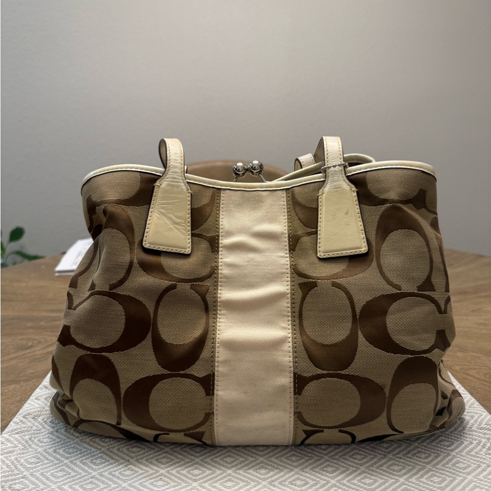 Coach Tan and Cream Shoulder Bag